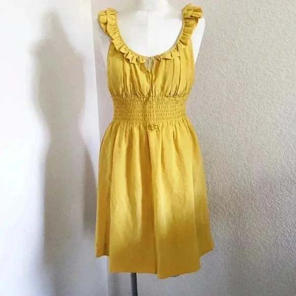 Anthropologie Dresses & Skirts - Anthropologie Floreat Mustard Yellow Silk Dress